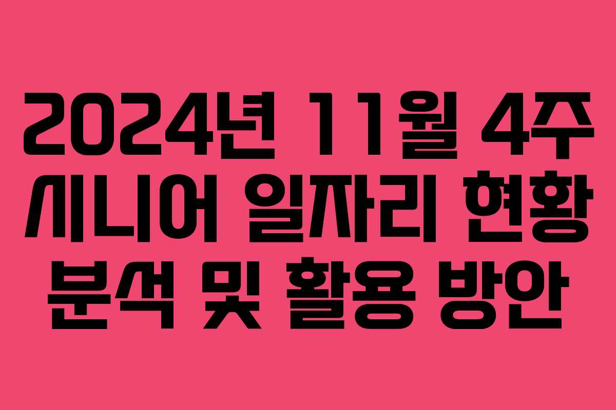 2024년 11월 4주 시니어 일자리 현황 분석 및 활용 방안