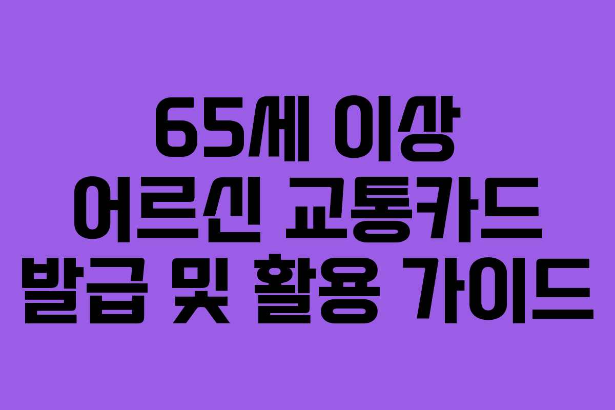 65세 이상 어르신 교통카드 발급 및 활용 가이드