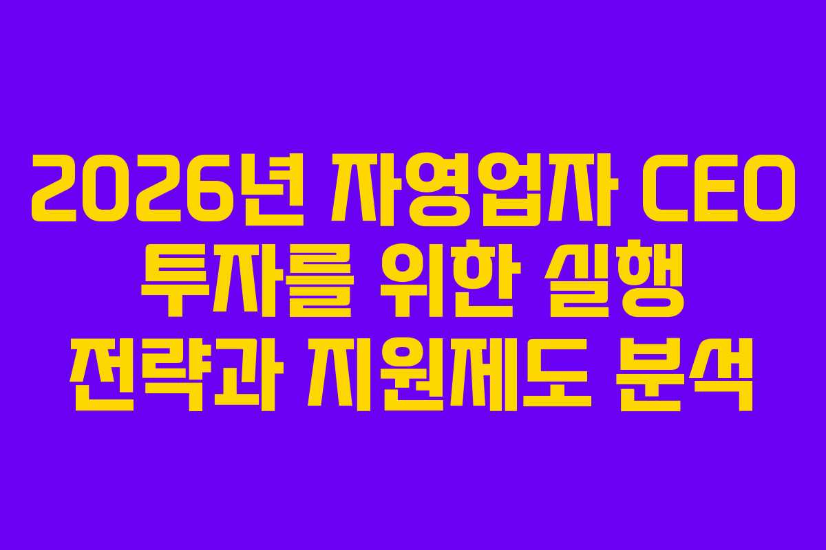 2026년 자영업자 CEO 투자를 위한 실행 전략과 지원제도 분석