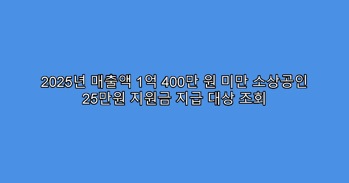 2025년 매출액 1억 400만 원 미만 소상공인 25만원 지원금 지급 대상 조회