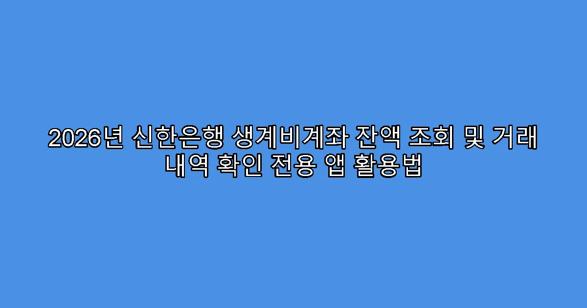 2026년 신한은행 생계비계좌 잔액 조회 및 거래 내역 확인 전용 앱 활용법
