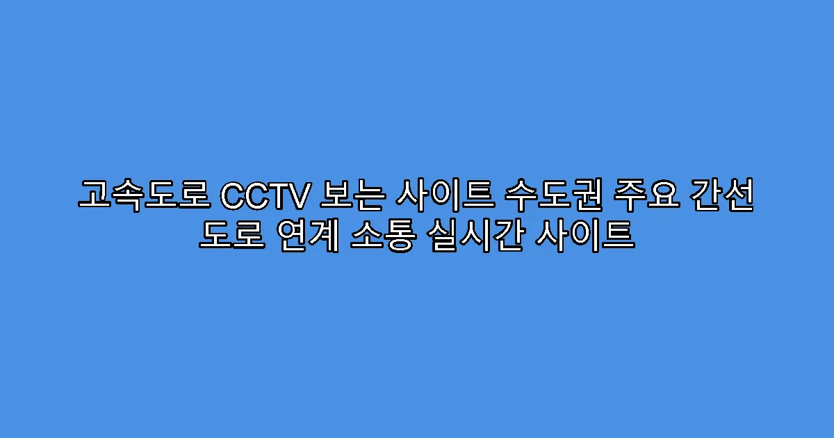 고속도로 CCTV 보는 사이트 수도권 주요 간선 도로 연계 소통 실시간 사이트