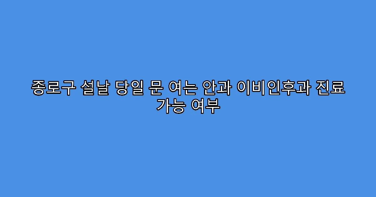종로구 설날 당일 문 여는 안과 이비인후과 진료 가능 여부