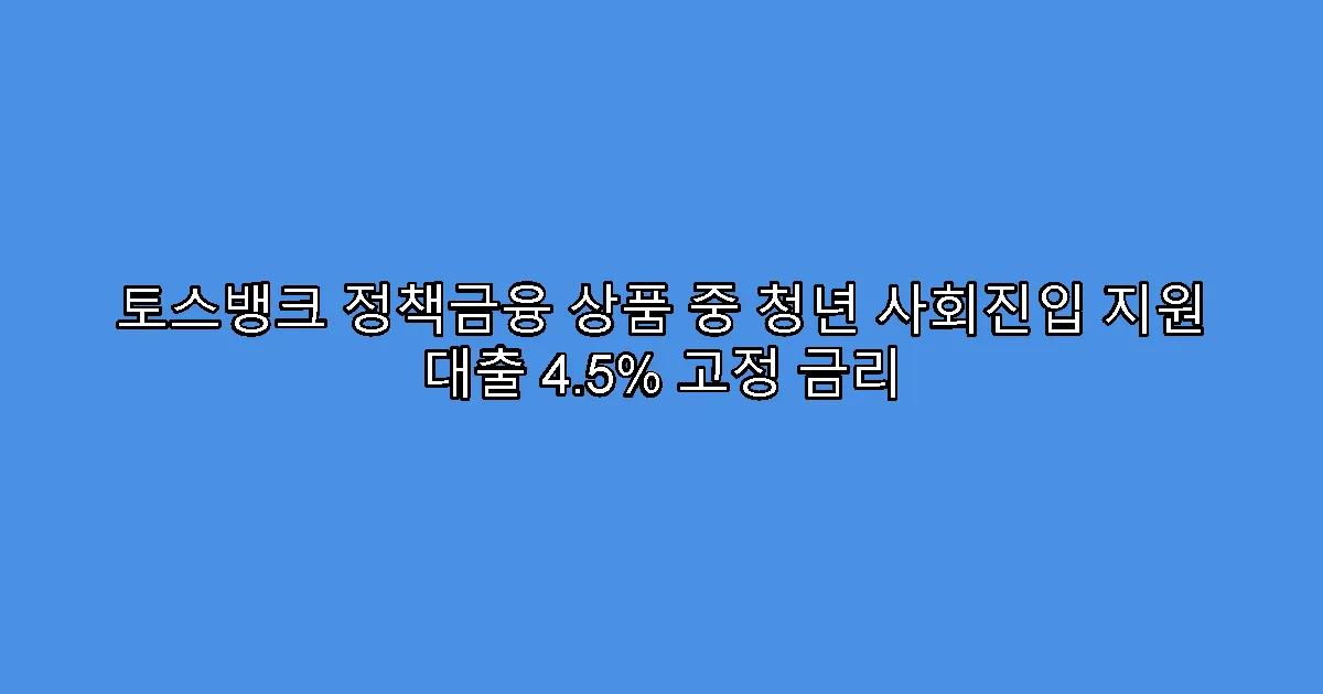 토스뱅크 정책금융 상품 중 청년 사회진입 지원 대출 4.5% 고정 금리
