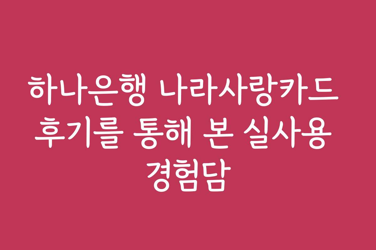 하나은행 나라사랑카드 후기를 통해 본 실사용 경험담