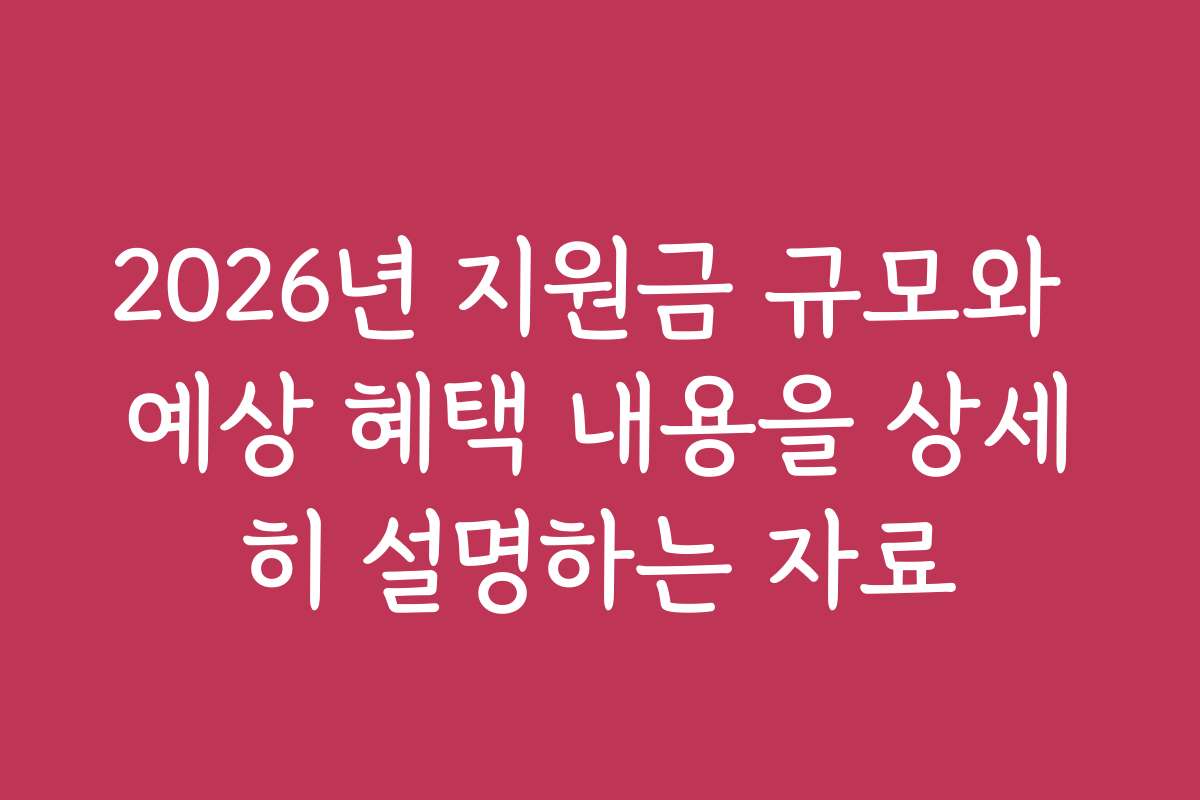 2026년 지원금 규모와 예상 혜택 내용을 상세히 설명하는 자료