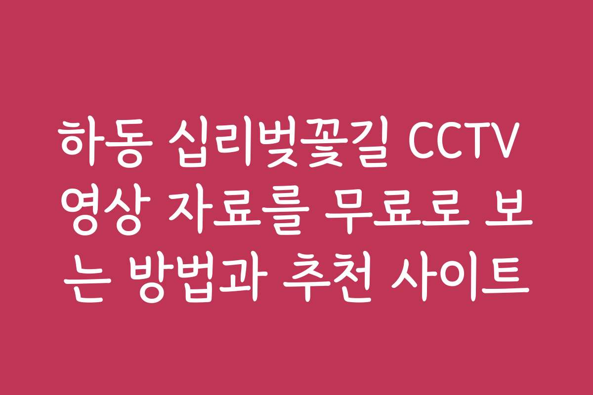 하동 십리벚꽃길 CCTV 영상 자료를 무료로 보는 방법과 추천 사이트