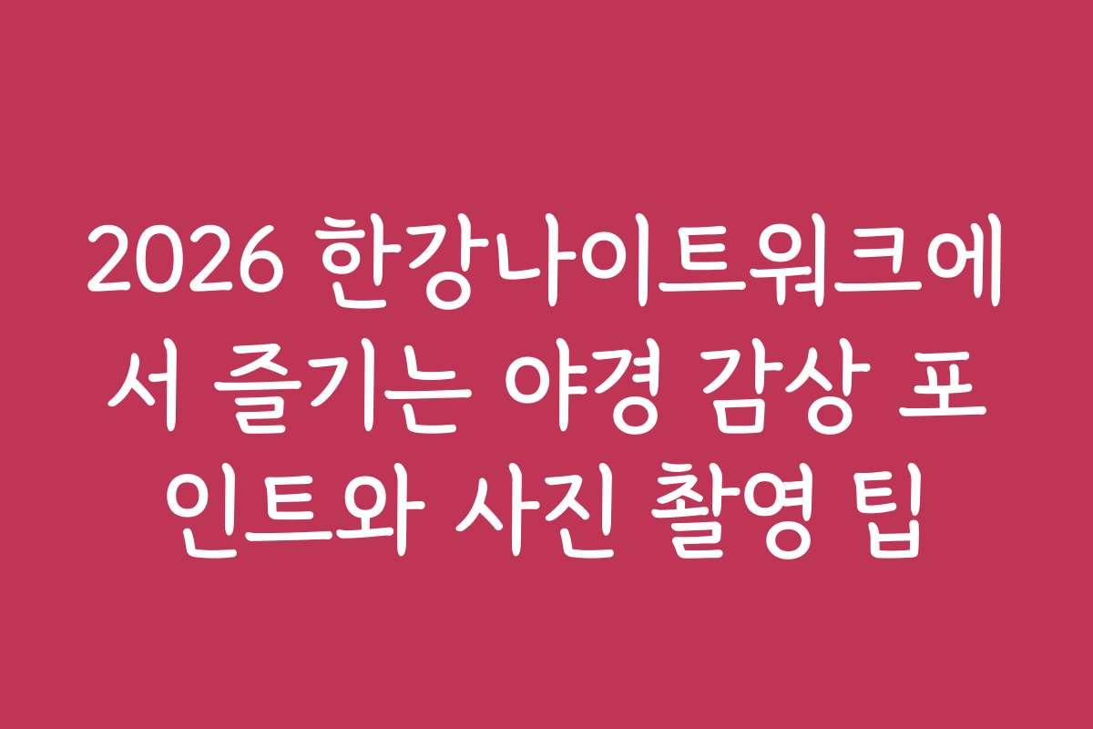 2026 한강나이트워크에서 즐기는 야경 감상 포인트와 사진 촬영 팁