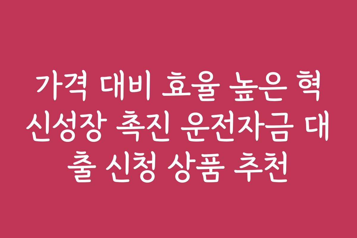 가격 대비 효율 높은 혁신성장 촉진 운전자금 대출 신청 상품 추천