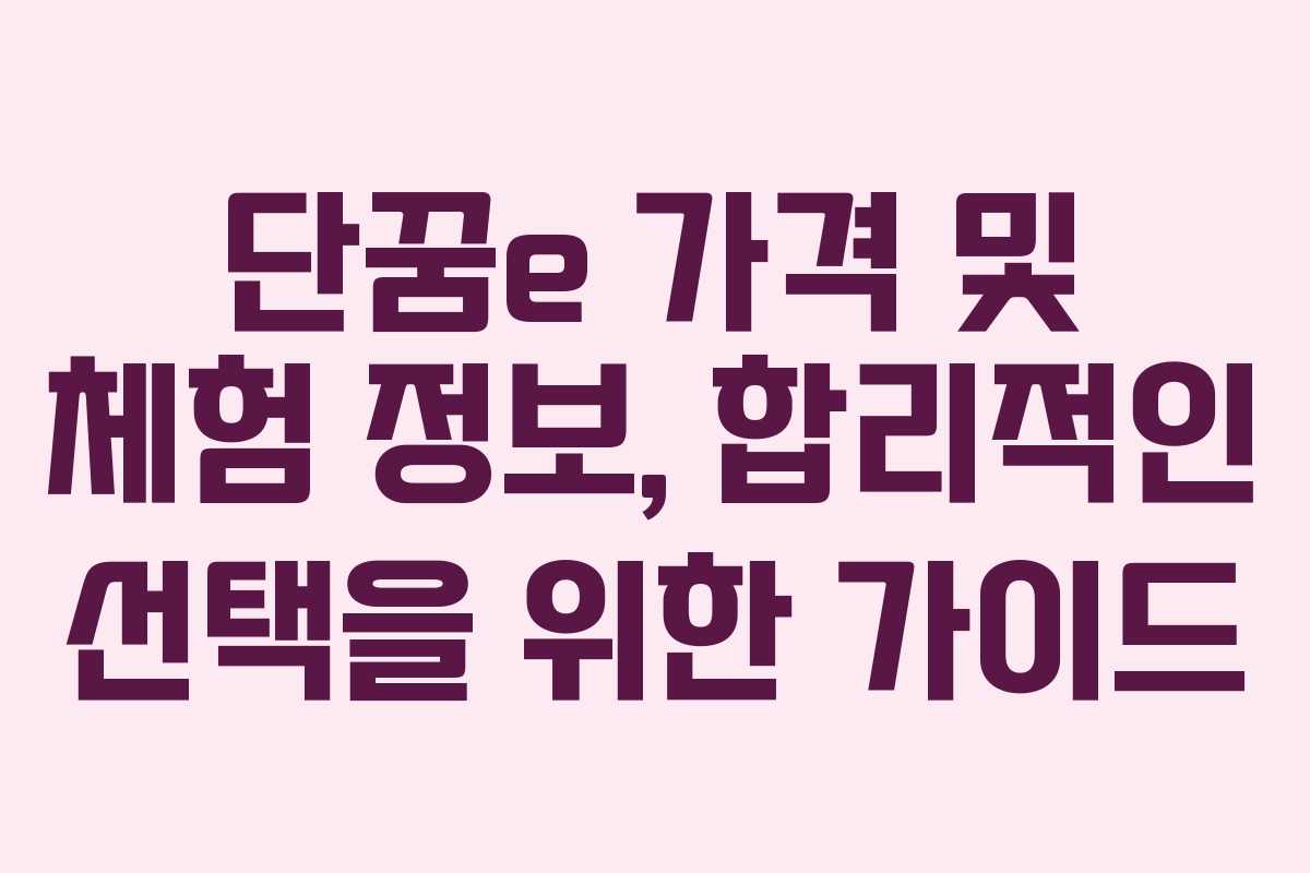 단꿈e 가격 및 체험 정보, 합리적인 선택을 위한 가이드