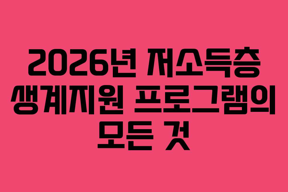 2026년 저소득층 생계지원 프로그램의 모든 것