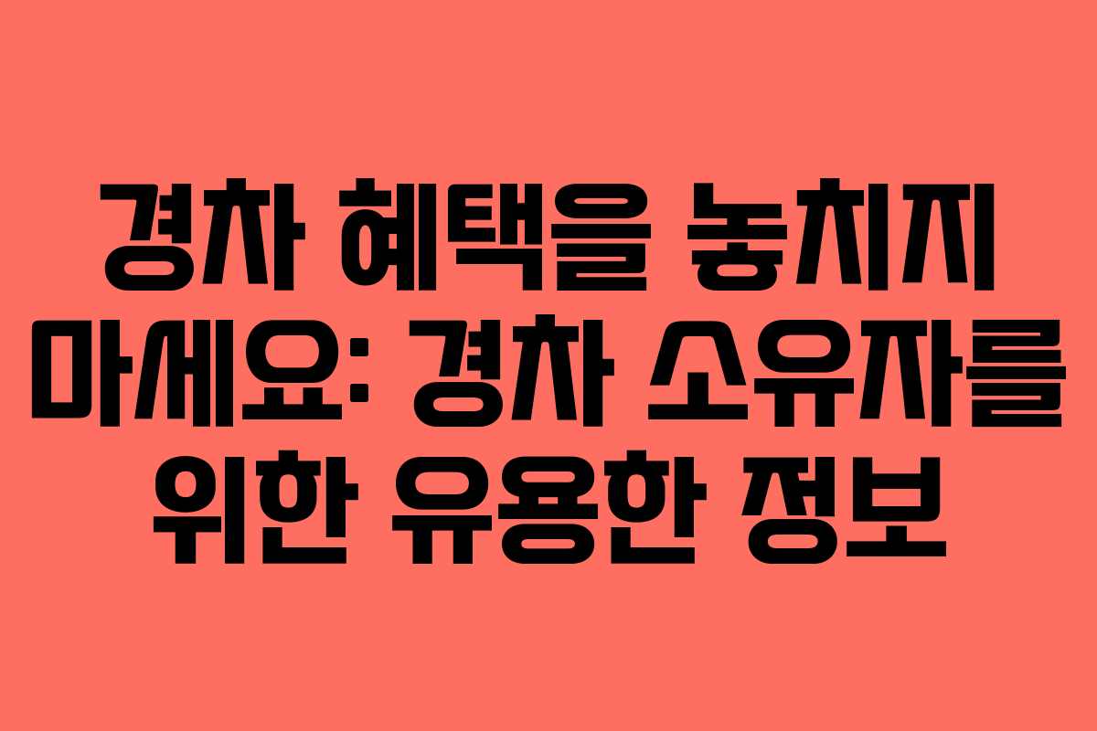 경차 혜택을 놓치지 마세요: 경차 소유자를 위한 유용한 정보