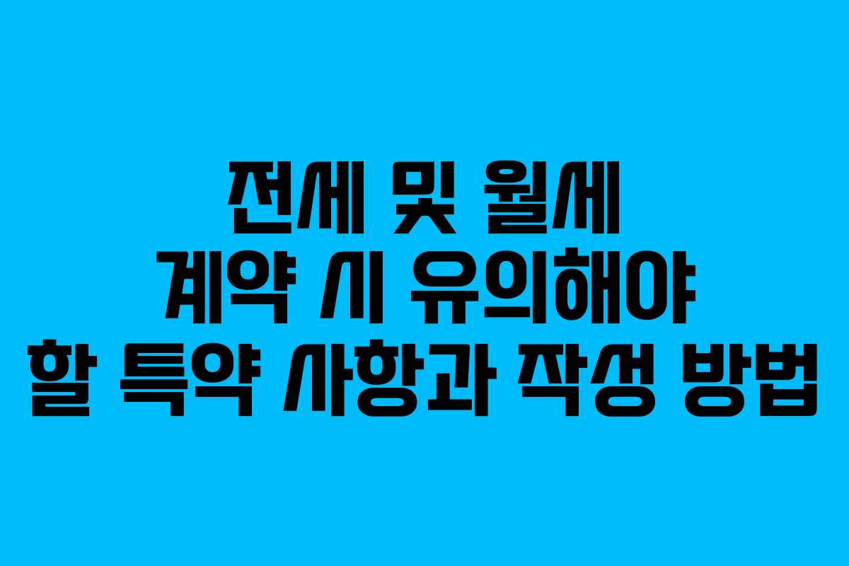 전세 및 월세 계약 시 유의해야 할 특약 사항과 작성 방법