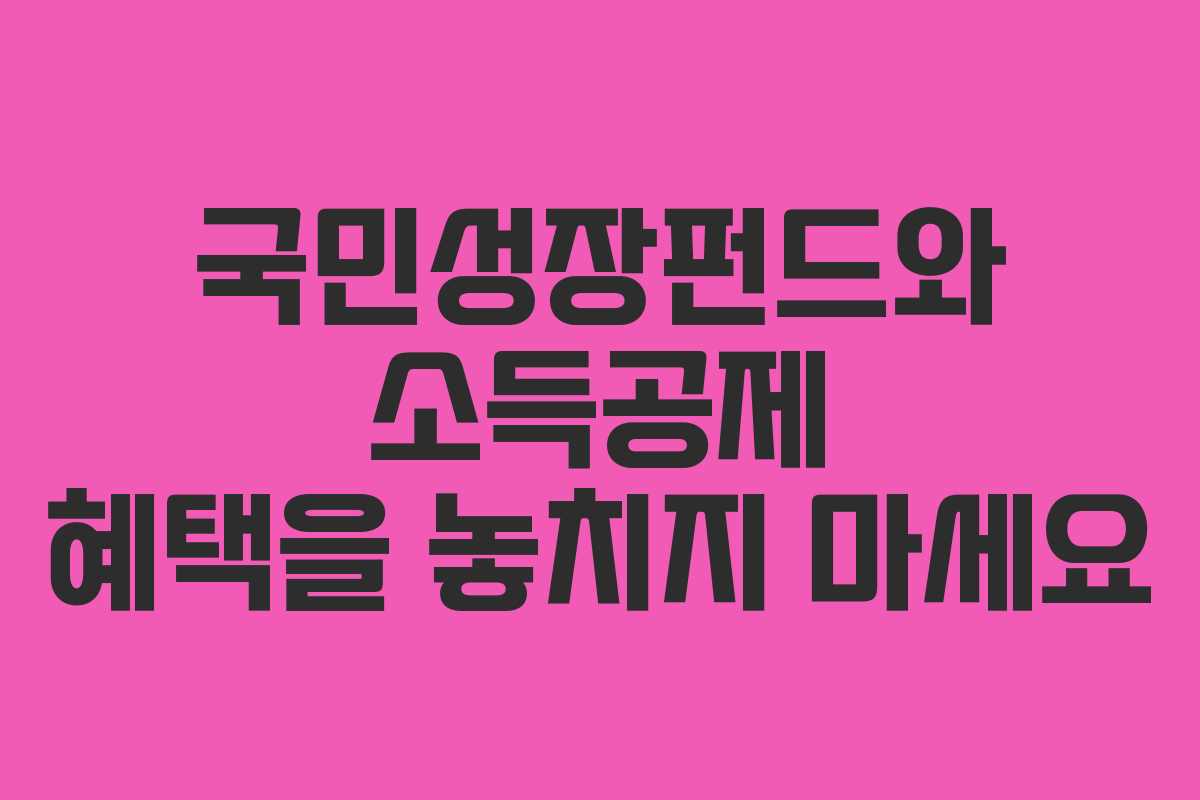 국민성장펀드와 소득공제 혜택을 놓치지 마세요