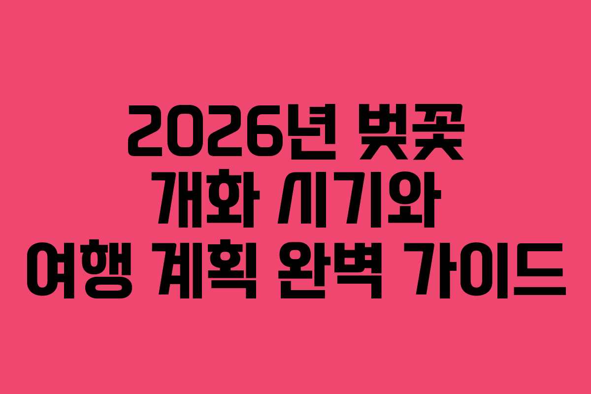 2026년 벚꽃 개화 시기와 여행 계획 완벽 가이드