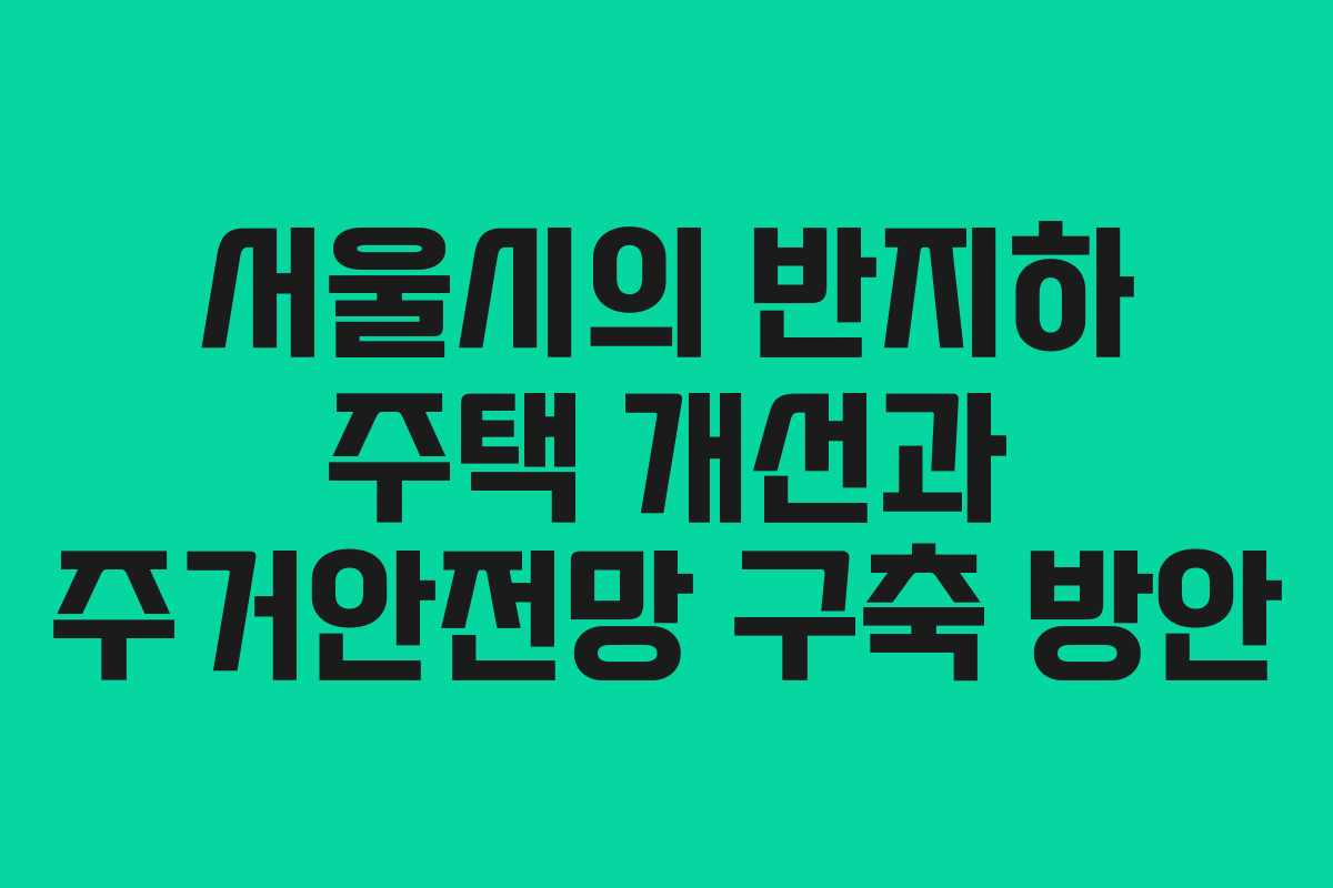 서울시의 반지하 주택 개선과 주거안전망 구축 방안