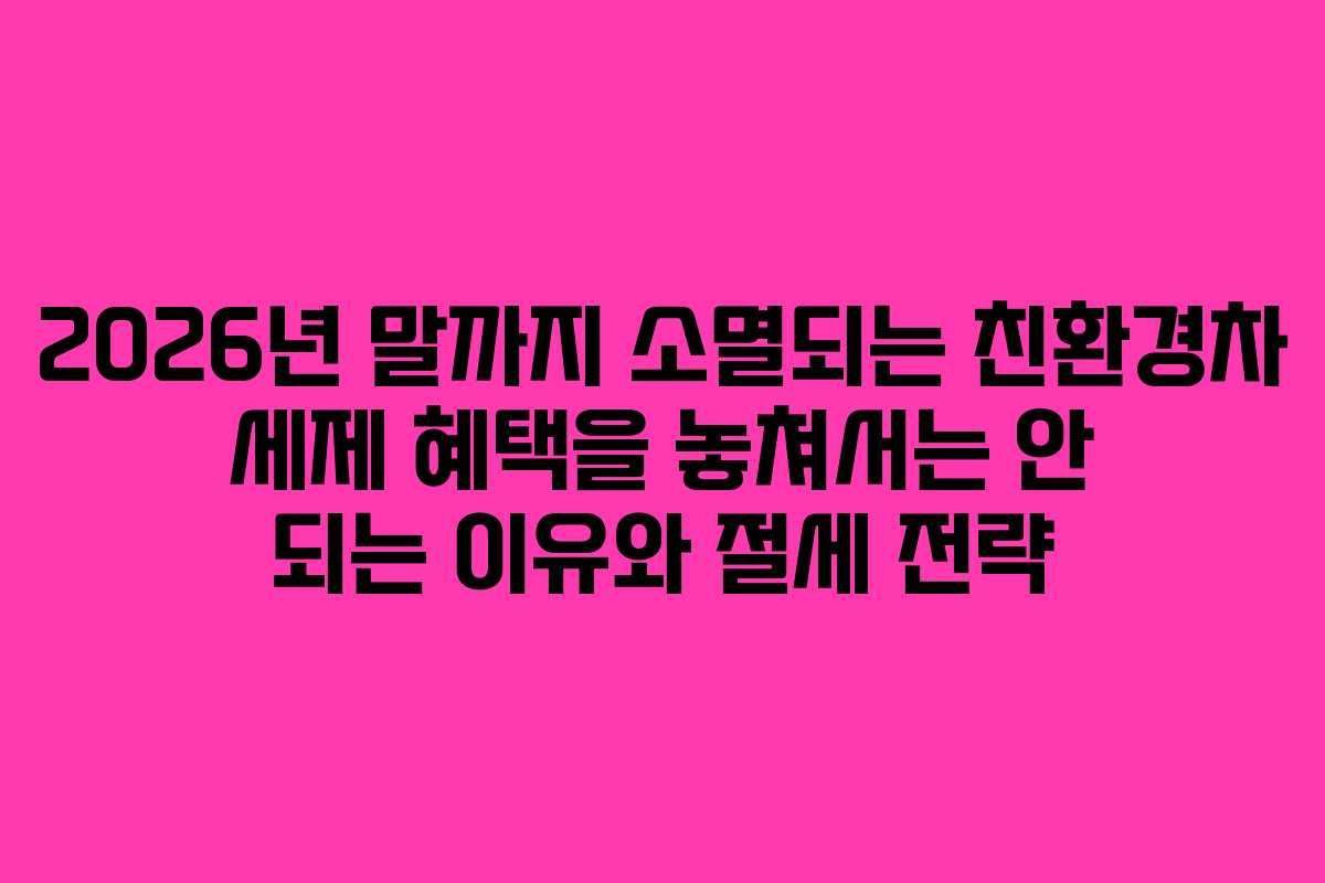2026년 말까지 소멸되는 친환경차 세제 혜택을 놓쳐서는 안 되는 이유와 절세 전략