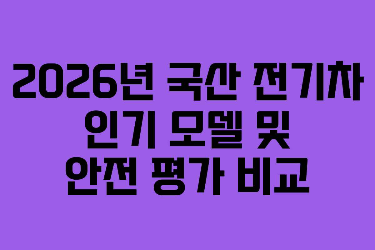 2026년 국산 전기차 인기 모델 및 안전 평가 비교