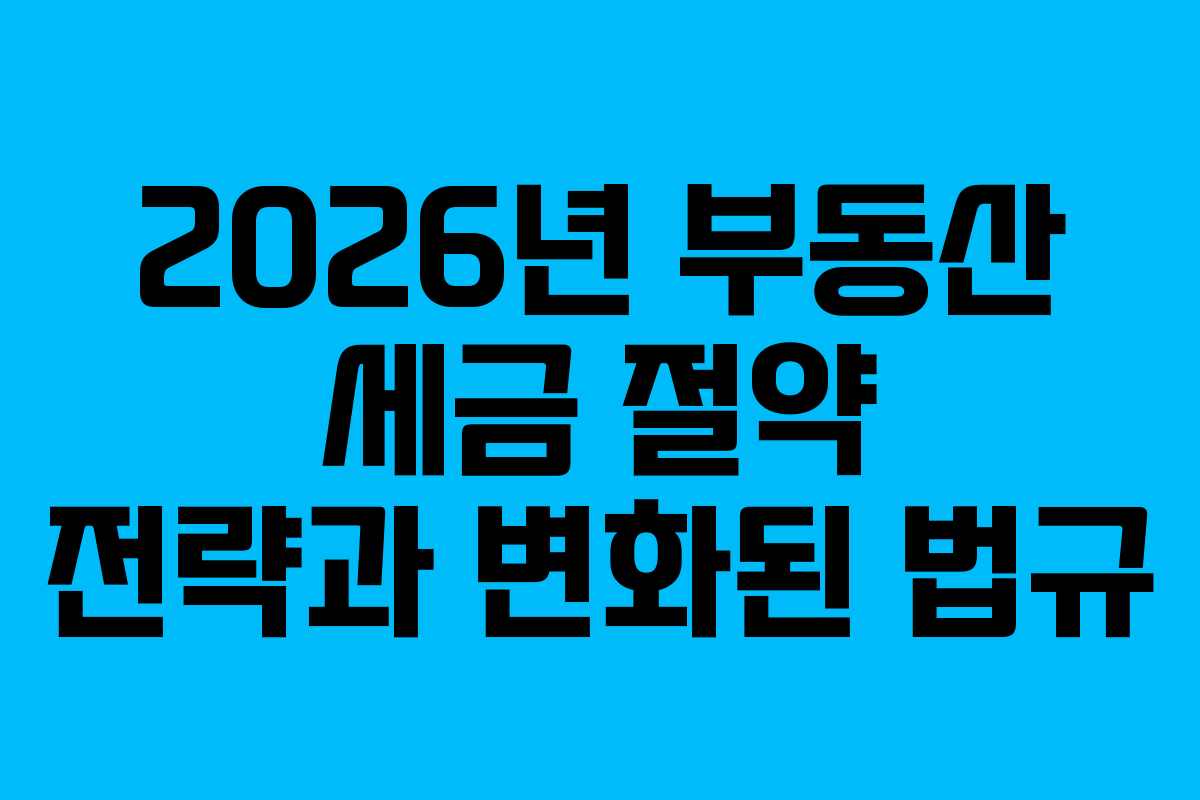 2026년 부동산 세금 절약 전략과 변화된 법규