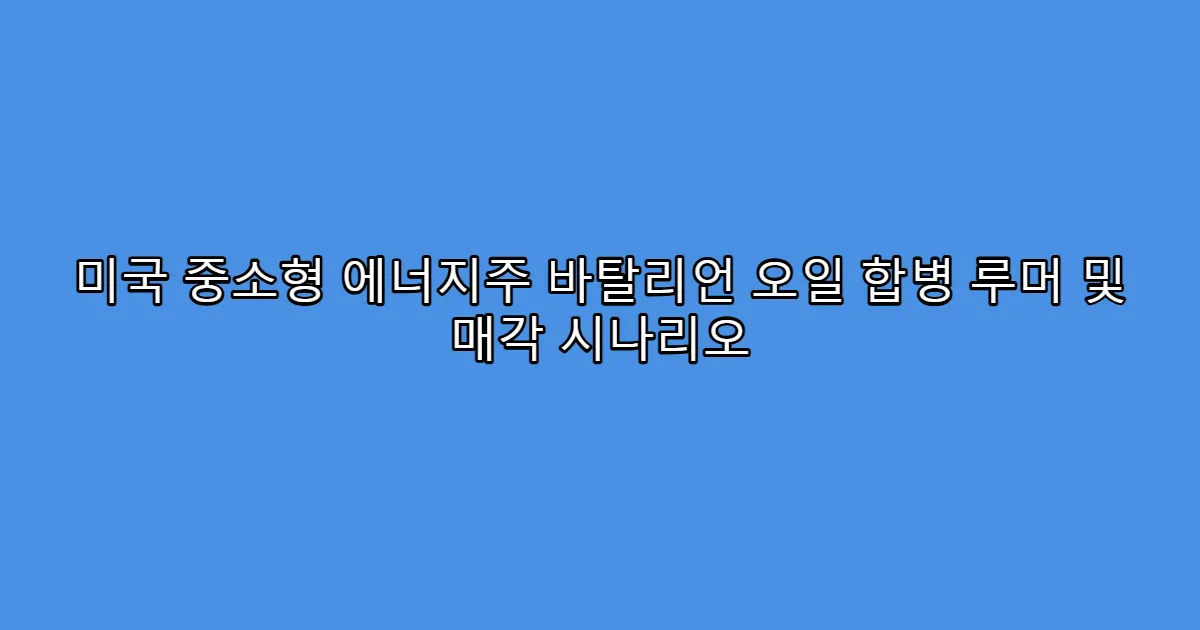 미국 중소형 에너지주 바탈리언 오일 합병 루머 및 매각 시나리오