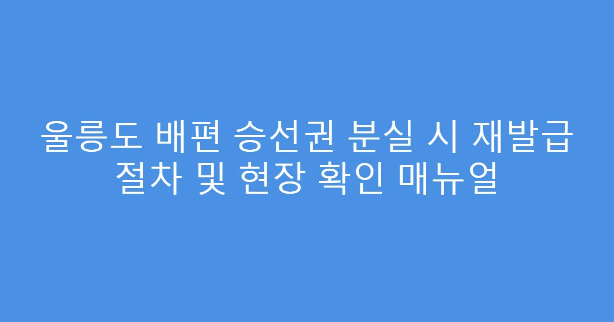 울릉도 배편 승선권 분실 시 재발급 절차 및 현장 확인 매뉴얼
