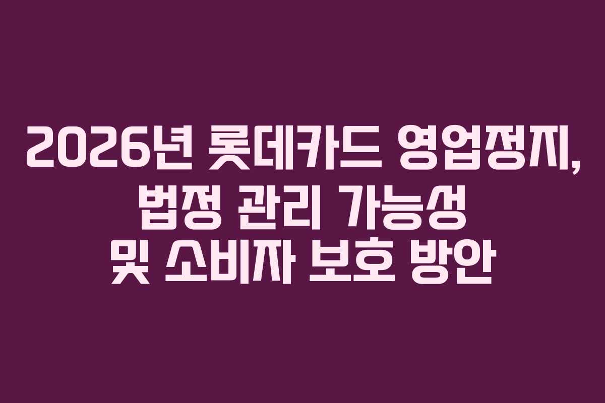 2026년 롯데카드 영업정지, 법정 관리 가능성 및 소비자 보호 방안