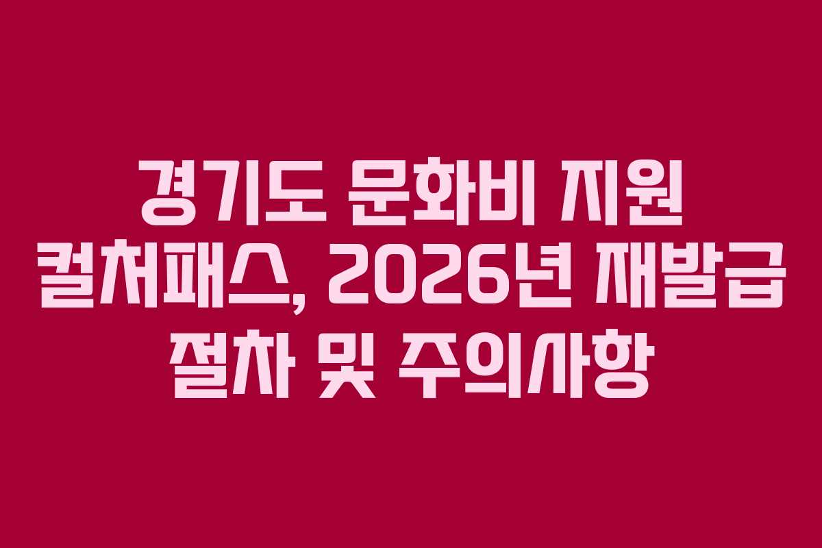 경기도 문화비 지원 컬처패스, 2026년 재발급 절차 및 주의사항